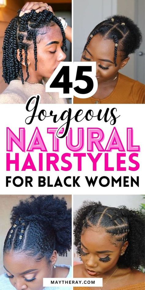 Here are some gorgeous ways that you can style your natural african hair. The best easy natural hairstyle ideas! Updo Cabello Natural, Natural Braid Styles, African Natural Hairstyles, Natural Hairstyles For Black Women, Natural Braided Hairstyles, Protective Hairstyles For Natural Hair, Natural Braids, Short Hair Black, Quick Natural Hair Styles