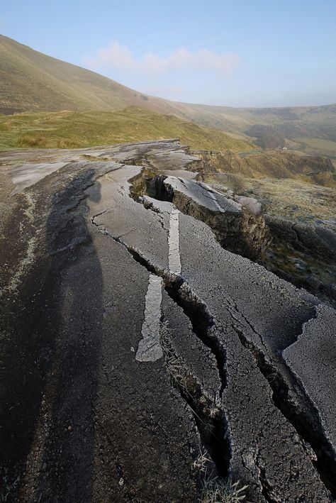 Abandoned Road, Cracked Road, Road To Nowhere, Car Broke Down On The Road, Flooded Abandoned Places, Free Use Images, Castleton Derbyshire, Road Blocks, Fallout Props