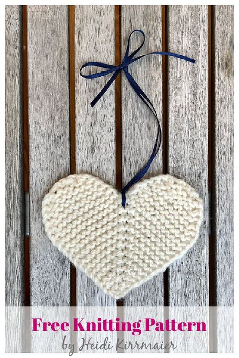 Rustic Little Flat Heart Free Knitting Pattern Knitted Heart Pattern, Dishcloth Knitting Patterns, Knitted Heart, Christmas Knitting Patterns, Knitted Flowers, Crochet Patterns Free Blanket, Easy Knitting Patterns, Knit Stitch Patterns, Diy Knitting