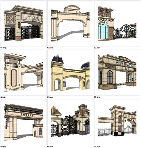 Gates And Fences, Detail Arsitektur, Compound Wall Design, Library Interior, Gate Wall Design, Gate Designs Modern, House Main Gates Design, Sketchup Models, Arsitektur Masjid