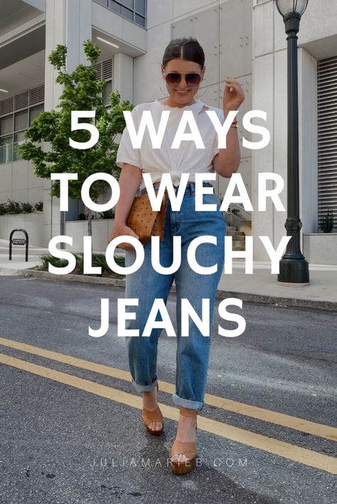 Jeans With Sneakers Outfit Summer, What To Wear With Oversized Jeans, How To Wear Slouchy Jeans, Slouchy Tapered Jeans Outfit, Slouchy Boyfriend Jeans Outfit, Mom Pants Outfit High Waist, Baggy Chinos Outfit Women, Moms Jeans Outfit Summer, Boyfriend Jean Outfit Ideas