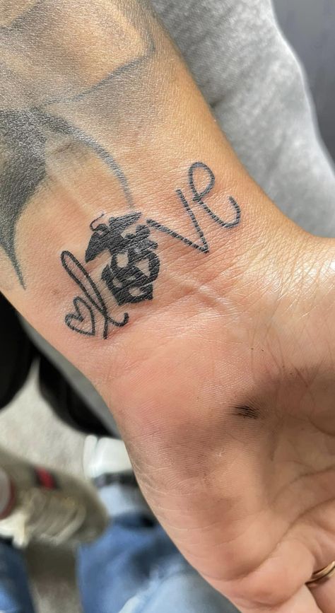 Marine Mom Tattoo Ideas Sons, Marine Mom Tattoo, Boys Tattoo Ideas, Marine Corps Tattoos, Marine Corps Wife, Boys Tattoo, Wife Tattoo, Brother Tattoos, Mom Tattoo