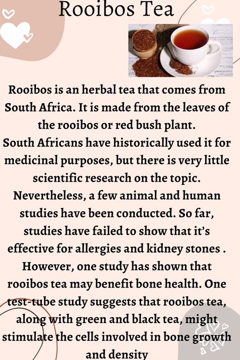 #tea #healthytea #herbaltea #diettea #weightloss #health #Rooibos Rooibos Tea Benefits, Jasmine Dragon, Bush Plant, Healthy Teas, Rooibos Tea, Tea Benefits, Bone Health, Test Tube, Health Facts