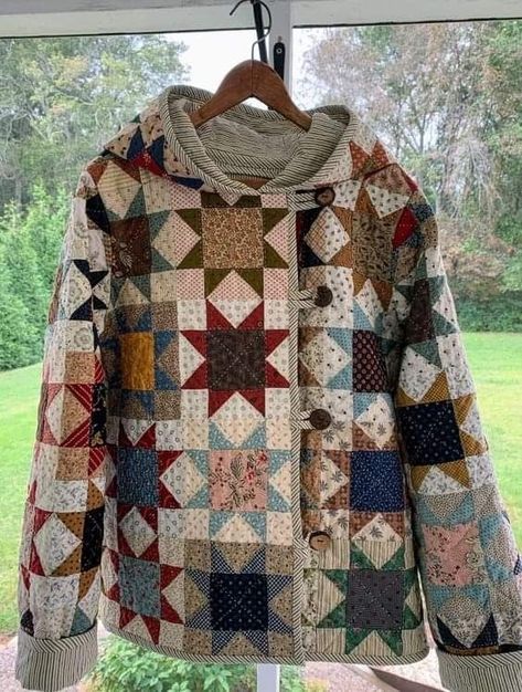 Patchwork Chore Coat Pattern, Quilted Tops For Women, Chore Coat Pattern Sewing, Patchwork Quilt Coats, Quilted Chore Coat, Coats Made From Old Quilts, Patchwork Chore Coat, Upcycled Wool Blanket Coat, Patchwork Quilt Coat