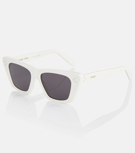 Cat-eye sunglasses in white - Celine Eyewear | Mytheresa Chic White Cat Eye Sunglasses, White Acetate Cat Eye Sunglasses, Luxury White Cat Eye Sunglasses, White Anti-reflective Cat Eye Sunglasses, Luxury Silver Cat Eye Sunglasses, White Lenses, Eyewear Accessories, Leather Case, Cat Eye