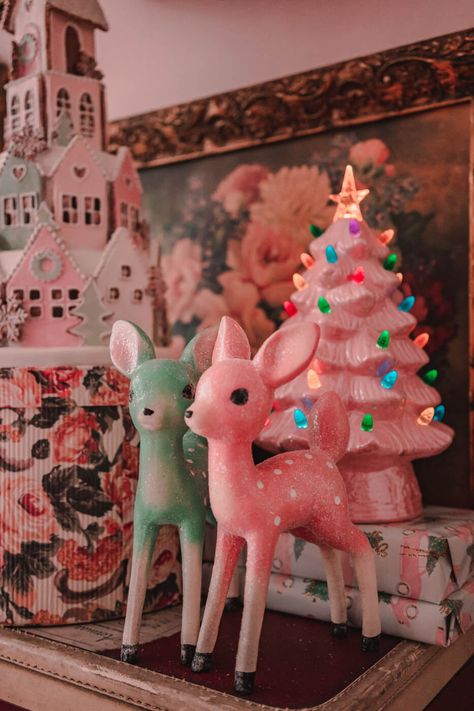 Pastel Christmas Decor with Homegoods | Keiko Lynn 1950s Christmas Decor, Pink Vintage Christmas Aesthetic, Christmas Pastel Decor, Christmas Decor Ideas Colorful, 50s Christmas Decor, Pink Christmas Aesthetic Vintage, 50s Christmas Aesthetic, Pastel Christmas Aesthetic, Surreal Christmas