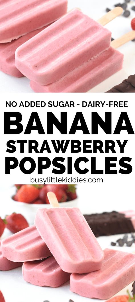 Pickled Snacks, Strawberry Banana Popsicles, Banana Popsicle Recipes, Popcicles Recipes, Conscious Plant Kitchen, Fruit Popsicle Recipes, Homemade Fruit Popsicles, Frozen Yogurt Popsicles, Vegan Popsicles