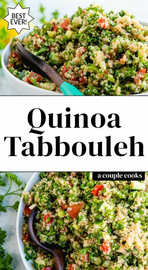 Quinoa tabbouleh is always a hit, starring lemon and fresh herbs! This spin on the classic Middle Eastern salad is an easy healthy side dish. #quinoa #tabbouleh #quinoatabbouleh #quinoatabouli #tabouli #greek #lebanese #healthy #easy #quinoarecipe Tabouli Recipe, Easy Healthy Side Dishes, Tabbouleh Recipe, Quinoa Tabbouleh, Easy Quinoa, Tabbouleh Salad, Vegetarian Cookbook, Mediterranean Diet Recipes, Quinoa Recipes