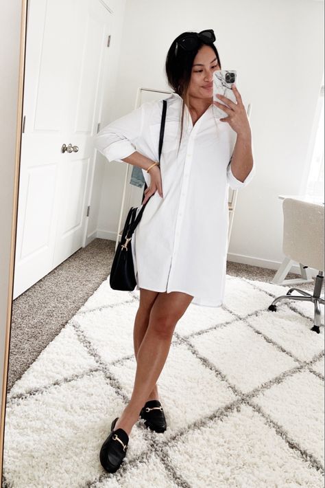 Spring & summer staple: classic white button down shirt dress 🤍 #springstyle #summerstyle Follow me in the @LIKEtoKNOW.it shopping app to shop this post and get my exclusive app-only content! #liketkit #LTKstyletip #LTKunder100 #LTKworkwear @liketoknow.it http://liketk.it/3eH29 Button Up T Shirt Dress, Black Dress White Button Down, White Button Down Shirt Dress Outfit, Short White Dress Outfit Casual, White T Shirt Dress Outfit, Womens White Button Down Shirt Outfit, White Button Down Dress Outfit, Button Down Shirt Dress Outfit, Button Up Shirt Dress Outfit