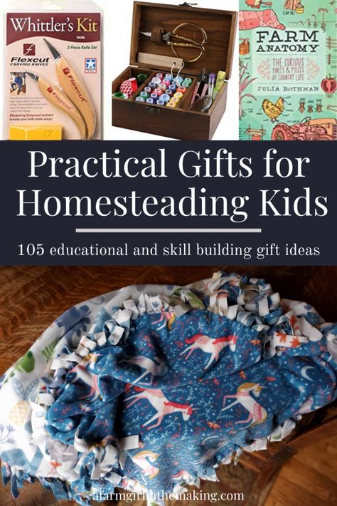 Practical Gifts for Homesteading Kids | A Farm Girl in the Making Best Homesteading Books, Non Toy Christmas Gifts For Kids, Homesteader Gifts, Homesteading Gifts, Non Toy Gifts For Kids, Homestead Gifts, Homesteading Books, Morning Outside, Homesteading Family