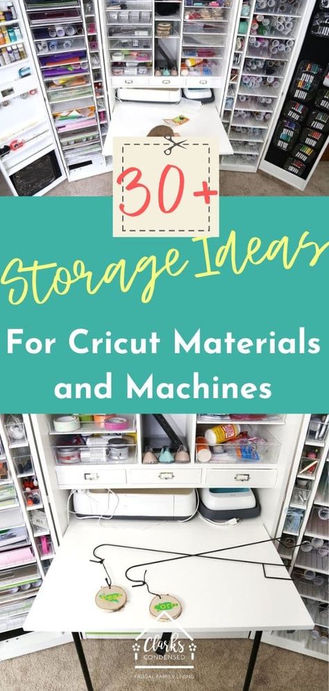 10+ Smart Cricut Storage Ideas for Every Budget and Space - Cricut Explore Air / Cricut Explore Air 2 / Cricut STorage / Cricut Ideas / DIY Cricut Ideas via @clarkscondensed Cricut Storage Ideas, Cricut Storage, Craft Storage Ideas, Cricut Supplies, Marker Storage, Storing Craft Supplies, Work Boxes, Cricut Explore Air 2, Vinyl Storage