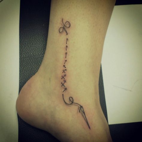 Needle tattoo Sewing Needle Tattoo, Needle And Thread Tattoo, Helix Tattoo, Thread Tattoo, Sewing Tattoo, Sewing Tattoos, Tattoo Over Scar, Needle Tattoo, Tattoos To Cover Scars