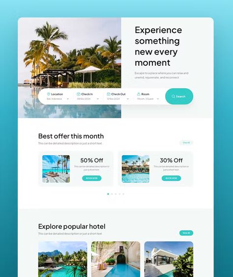 Hotel Landing Page, Travel Landing Page Design, Hotel Website Design Inspiration, Booking Website Design, Booking Site Design, Travel Landing Page, Tour Website, Hotel Website Design, Hotel Booking App