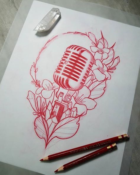 Microphone Tattoo, Music Tattoo Designs, Music Drawings, New School Tattoo, Music Tattoo, Music Tattoos, Music Artwork, School Tattoo, Tree Tattoo