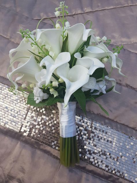 Calla Lily And Lily Of The Valley, Calla Lily And Lily Of The Valley Bouquet, Trumpet Lily Bouquet, Iris And Lily Bouquet, White Lily Boutonniere, Lily Of The Valley Wedding Decoration, Calle Lily Bouquet, Small Elegant Bridal Bouquet, Calla Lilly And Rose Bouquet