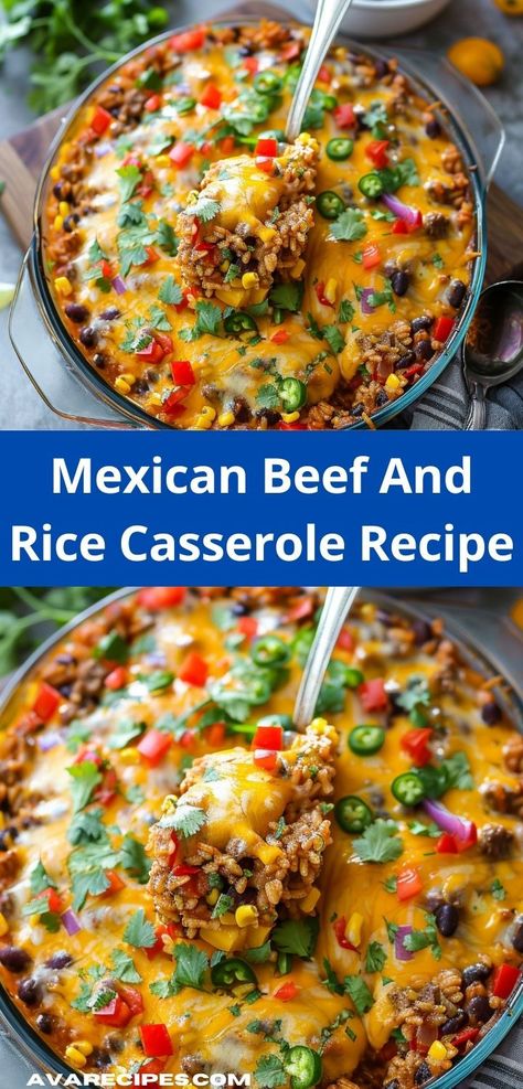 Searching for rice casserole recipes? Our Mexican Beef and Rice Casserole Recipe is ideal! This ground beef recipe for dinner is one of the best beef casserole recipes, perfect for a hearty and flavorful meal. Mexican Ground Beef Recipes For Dinner, Ground Beef Rice Recipes, Ground Beef And Rice Recipes, Beef And Rice Recipes, Mexican Ground Beef Recipes, Beef And Rice Casserole, Quick Beef Recipes, Casserole With Ground Beef, Ground Beef And Rice