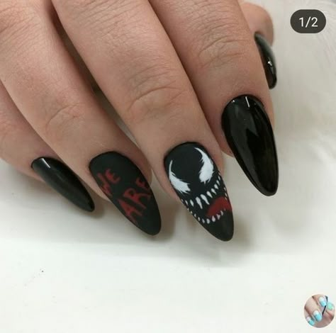 Marvel Nails, Horror Nails, Gothic Nails, Anime Nails, Goth Nails, Makijaż Smokey Eye, Acrylic Nails Coffin Short, Dope Nails, Nail Arts