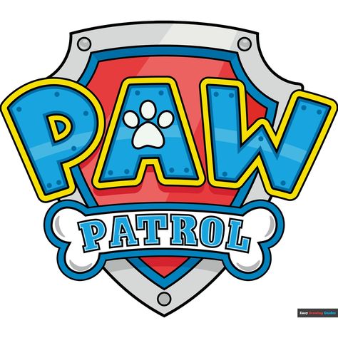 How to Draw the Paw Patrol Logo Paw Patrol Painting Canvas, How To Draw Paw Patrol, Paw Patrol Painting, Paw Patrol Drawing, Paw Print Drawing, New Drawing Ideas, Paw Patrol Logo, Craft Pictures, Shield Drawing