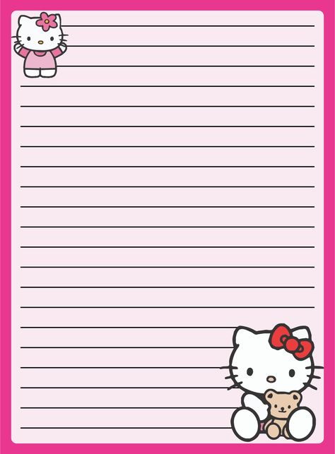 Cat Writing, Stationary Template, Paper Template Free, 헬로키티 배경화면, Cute Writing, Letter Card, Writing Template, Hello Kitty Printables, Writing Paper Printable Stationery