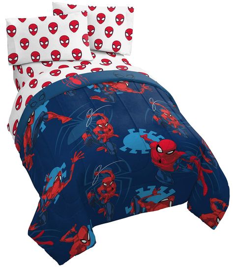 PRICES MAY VARY. Microfiber PERFECT FIT & FUN DESIGN - This Spiderman queen bed set includes (1) 90 x 90 inch queen comforter, (1) fitted sheet 60 x 80 inch, (1) flat sheet 90 x 102 inch, and (2) standard pillowcases 20 x 30 inch. Add a touch of decorative enchantment to your room with our fashionable and super soft Spiderman Bed Set. HIGH QUALITY & GREAT VALUE - Keep your little one as cozy as can be! Spiderman queen bed set is super soft and great for all seasons. 100% brushed microfiber polye Spiderman Bed, Kids Sheet Sets, Kids Sheets, Full Bedding Sets, Kids Bedding Sets, Reversible Comforter, Twin Bed Sets, Twin Comforter, Queen Bedding Sets