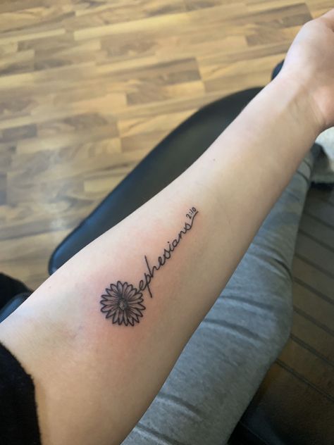 The flower is an asset which is September’s birth flower and the verse is my faVe bible verse Flower Verse Tattoo, Bible Verse With Flowers Tattoo, Bible Verse Flower Tattoo, Bible Verse Tattoo, Flower Bible Verse, Bible Quote Tattoos, Bible Verse Tattoos, Verse Tattoos, Sister Tattoos