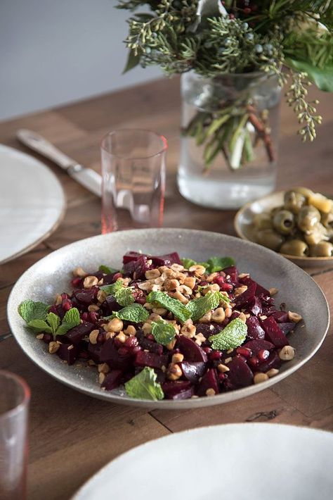 Beet, Pomegranate and Hazelnut Salad | Camille Styles | Bloglovin’ Pear Walnut Salad, Hazelnut Salad, Cooking Beets In Oven, Beet Soup Recipes, Unique Salad, Side Salad Recipes, Vegetable Quinoa, Camille Styles, Beet Recipes