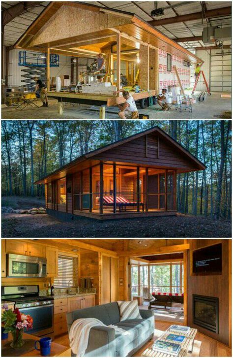 Trailer turned into a cabin. Small Cabin In The Woods, Tiny Log Cabin, Wohne Im Tiny House, Park Model Homes, Tiny Cabins, Rustic Retreat, Little Cabin, Portable House, Tiny Cabin