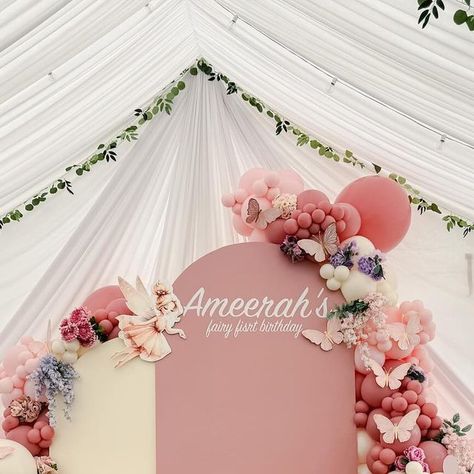 Caitie Chick on Instagram: "Happy Fairy First Birthday, Ameerah!   I’m obsessed with these colors 🧚  Serving Orange County, CA.  Now booking April & May 2024.  Thank you @janetiny for booking me again! So grateful to do your baby shower & little girl 1st birthday!   #fairy #fairyfirstbirthday #enchantedforest #enchantedbirthday #enchantedgarden #butterflies #butterfly #butterfly🦋 #fairytheme #fairyparty #firstbirthday #firstbirthdaygirl #fairyballoons #butterflyballoons #balloons🎈 #balloonstylist #balloonsgarland #balloonsart #orangecounty #anaheim #ocevents" Fairy First Birthday Balloons, First Birthday Balloons, Birthday Fairy, Butterfly Balloons, Girl 1st Birthday, Butterfly Butterfly, Now Booking, Fairy Parties