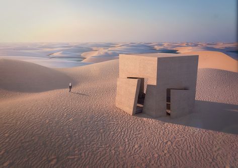 Gallery of Christophe Benichou Architecture Designs Minimalist Desert Residence - 1 Desert Houses Architecture, Modern Desert Architecture, Desert Architecture Concept, Monolithic Architecture, Desert Building, Space Desert, Architecture Minimalist, Architecture Panel, Architecture Background