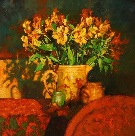 C. Michael Dudash — Golden Glow (800x802) Michael Dudash, Gold Bouquet, Cowboy Artists, Modern Bouquet, Glow Oil, Japanese Lanterns, Love Oil, Still Life Flowers, Still Life Fruit