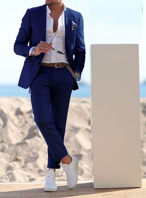 Mens Beach Wedding Suits, Linen Suits For Men, Beach Wedding Suits, Prom For Guys, Prom Suits For Men, Costume Bleu, Cheap Suits, Beach Suit, Linen Suits