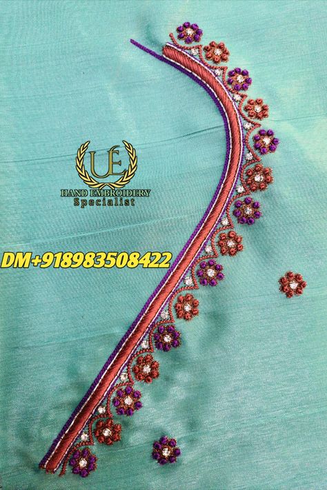 Hand Embroidery Specialist Simple French Knot Aari Work, French Knot Blouse Designs, French Knot Embroidery Blouse, French Knot Aari Work Design, French Knot Embroidery Designs Blouse, Knot Work Embroidery Blouse, Simple Thread Embroidery Blouse Designs, Aari Thread Work Blouse Designs, Simple Thread Work Blouse Designs