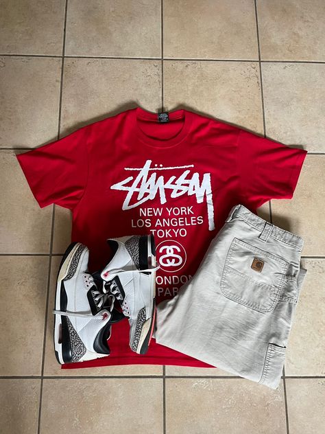 Red Shirt Outfit Men, Zumiez Outfits, Drippy Outfit, Color Combos Outfit, Dope Outfits For Guys, Street Style Outfits Men, Street Fashion Men Streetwear, Mens Casual Dress Outfits, Guys Clothing Styles