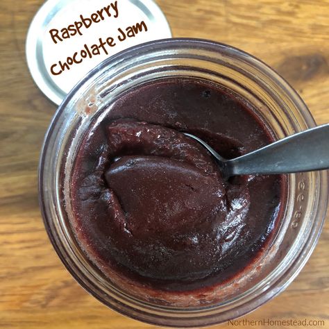 Raspberry Chocolate Jam Recipe - Northern Homestead Raspberry Chocolate Jam Recipe, Chocolate Jam Recipes, Lecho Recipe, Freezing Beets, Chocolate Raspberry Jam, Canned Zucchini, Jam Ideas, Chocolate Jam, Instant Dessert