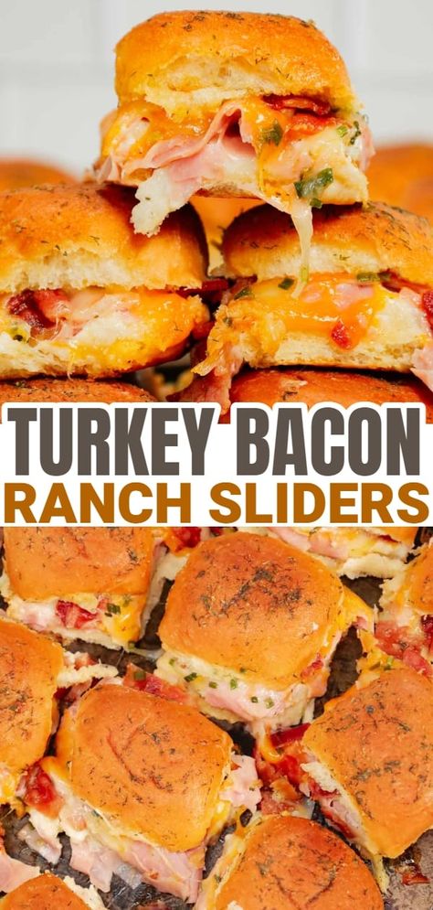 Turkey Bacon Ranch Sliders, Turkey Bacon Ranch, Seafood Sandwich, Bacon Ranch Sliders, Ranch Sliders, Hot Turkey Sandwiches, Turkey Lunch Meat, Easy Slider Recipes, Turkey Sandwiches Recipes