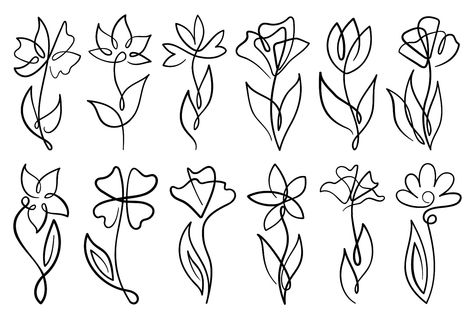 Line Art Flowers with Single Line Flower Continuous Line Drawing, Flowers Silhouette, Line Flowers, Line Art Floral, Line Graphic, Single Flowers, Drawing Line Art, Line Art Flowers, Flower Drawings