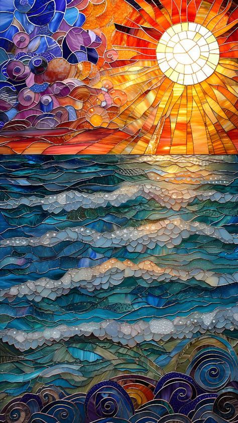 Ocean Illusion stained glass #art #wallapaper Stained Glass Windows Church, Stain Glass Window Art, Aboriginal Dot Art, زجاج ملون, Glass Window Art, Painting Glassware, Abstract Art Wallpaper, Hippie Wallpaper, Stained Glass Designs