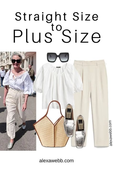 Straight Size to Plus Size - Andie MacDowell - Alexa Webb Summer Casual Outfit, Silver Loafers, Casual Outfit Idea, Plus Size Summer Casual, Alexa Webb, Andie Macdowell, Loungewear Fashion, Plus Size Summer Outfits, Outfit Inspired