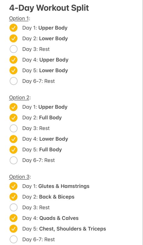 Training split, 4-Day Workout Split, effective workout schedule, beginner training split, weightlifting training split, weightlifting program 4 Day Weekly Workout Plans, Gym Splits Schedule, Good Workout Split Women, Weekly Exercise Schedule For Women, Exercise Schedule Workout Plans, 4 Day Split Workout Beginner, Split Training Schedule, Workout Split Beginner Women, Gym Workouts Women Split