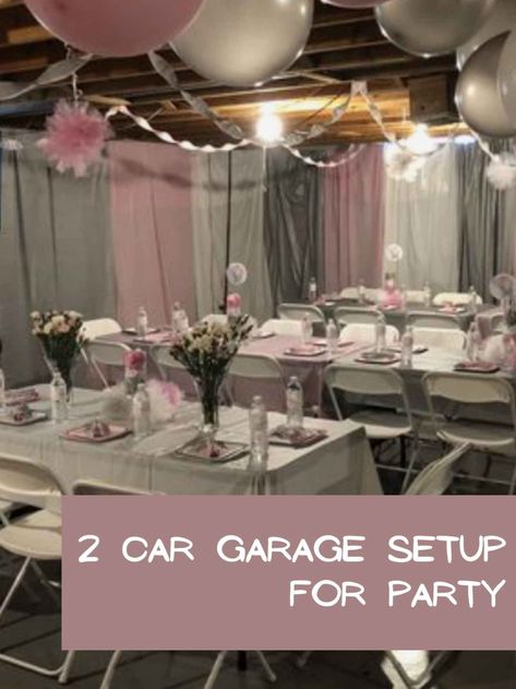 43 Garage Party Ideas with Easy Setup - Fun Party Pop Decorating A Garage For A Wedding, Party Table Setup For Small Space, Garage Makeover For Party, Indoor Party Setup Ideas, Party Decoration Business Ideas, Sweet 16 Garage Party Ideas, Garage Dinner Party, Garage To Party Space, Garage Reception Ideas