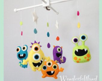 Monster Room, Monster Nursery, Felt Monster, Baby Boy Cribs, Baby Boy Nursery Decor, Boys Crib, Mobile Nursery, Felt Mobile, Mobile Baby