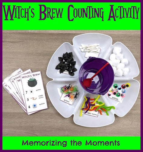 Witches Brew Counting Activity, Witches Brew Kindergarten, Five Senses Halloween Activities, Witches Brew Preschool, Witch Theme Preschool Activities, Witches Brew Preschool Activity, Witches Activities For Preschool, Witches Brew Activity For Kids, Witches Brew Dramatic Play