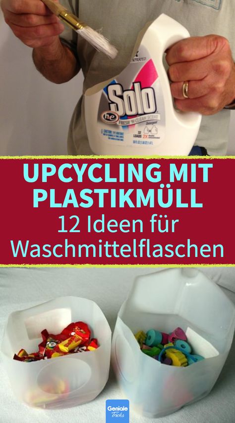 Upcycling mit Plastikmüll: 12 Ideen für Waschmittelflaschen. 12 kreative Upcycling-Ideen für Waschmittelflaschen. #upcycling-ideen #diy #waschmittelflaschen #upcycling-projekte #plastikflaschen #diy Plastik Recycling, Upcycling Diy, Diy Upcycling, Recycling, Quick Saves