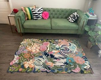 Hand tufted floral multi colour rug Calm Nursery, Floor Cloths, Room Kids, Hand Tufted Rugs, Tufted Rug, Conversation Piece, Shop Policies, Bedroom Living Room, Home Bedroom