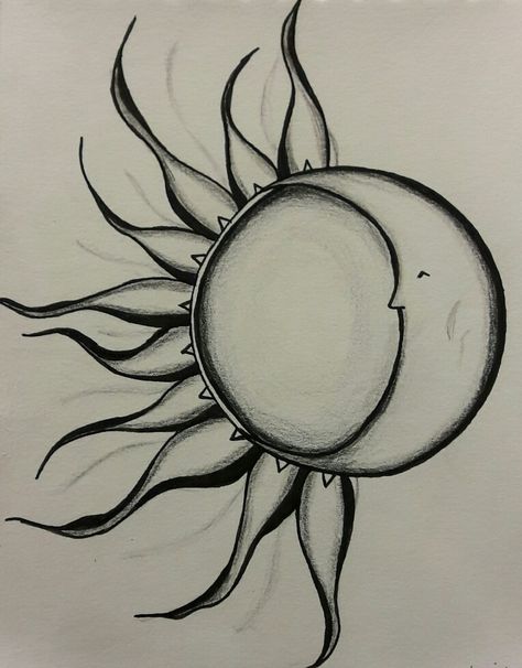 Sun and Moon Half Sun And Moon Drawing, Cool Sun And Moon Drawings, Corner Sun Drawing, Moon And Sun Sketch, Sun And Moon Drawing Easy, How To Draw A Sun, Sun And Moon Doodle, Sun And Moon Sketch, Sun Moon Drawing