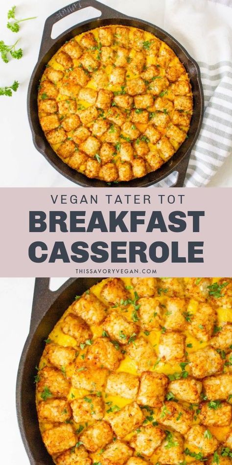 Breakfast For Vegans, Vegan Tater Tot Casserole Breakfast, Vegan Ideas For Beginners, Vegan Sausage Recipes For Dinner, Vegan Breakfast Snacks, Vegan Breakfast Skillet, Vegan Brunch Casserole, Vegan Easter Breakfast, Christmas Brunch Vegan