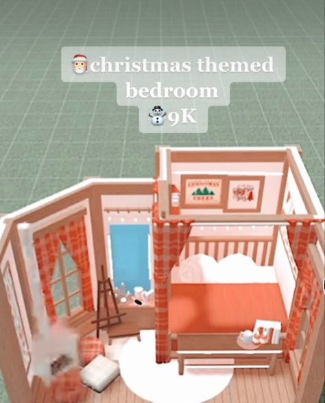 Bloxburg Filming Room Ideas, Bloxburg House Ideas Interior Christmas, Bloxburg Log Cabin Ideas, Bloxburg Christmas Bathroom Ideas, Bloxburg Christmas Bedroom Ideas, Bloxburg Bedroom Ideas Christmas, Bloxburg Winter Bedroom Ideas, Bloxburg Christmas Room, Christmas Bedroom Bloxburg