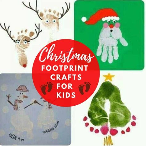 Handprints Christmas, Kids Christmas Painting, Footprint Crafts For Kids, Christmas Footprint Crafts, Christmas Footprint, Baby Footprint Crafts, Baby Christmas Crafts, Christmas Handprint Crafts, Christmas Canvas Art