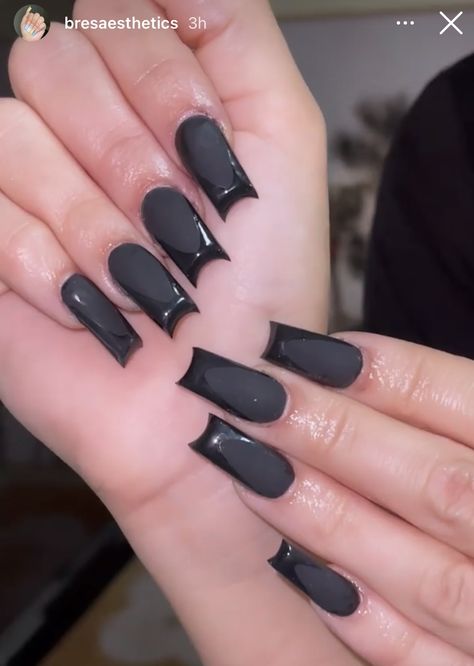 Matt Glossy French Nails, Black On Black French Tip Nails Matte, Black Matte Acrylic Nails Design, Matte Black French Tip Nails Short, Black French Tip Nails Matte And Glossy, Black Nails Matte And Glossy French, Matte Black Nails French Tip, Matte Nails With Glossy French Tip, Black On Black French Tip Nails