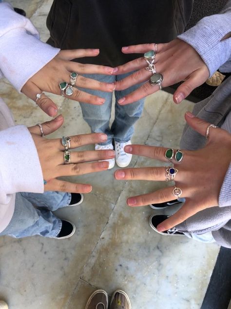 Betty Belts Rings, Lexi Hidalgo Rings, Colorful Silver Jewelry, Silver Jewellery Aesthetic, Chunky Silver Jewellery, Matching Friend, Stacked Rings, Ring Stacks, Chunky Silver Rings